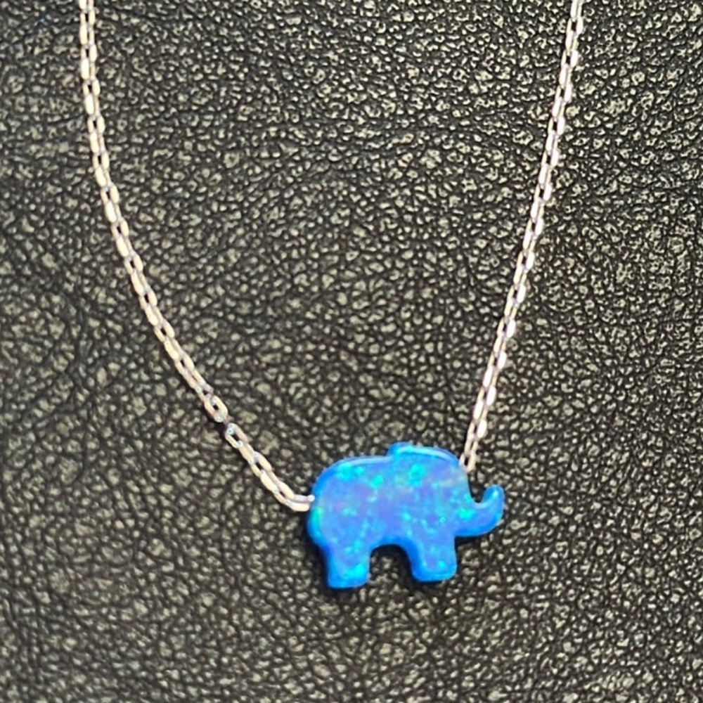 Sterling Silver Chain Man Made Opal Lucky Elephant Pendant